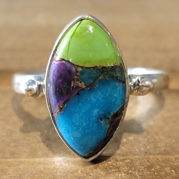 Native Jewelry - Native Kingman Turquoise Gemstone Ring Size 8 Sterling Silver Boho Jewelry